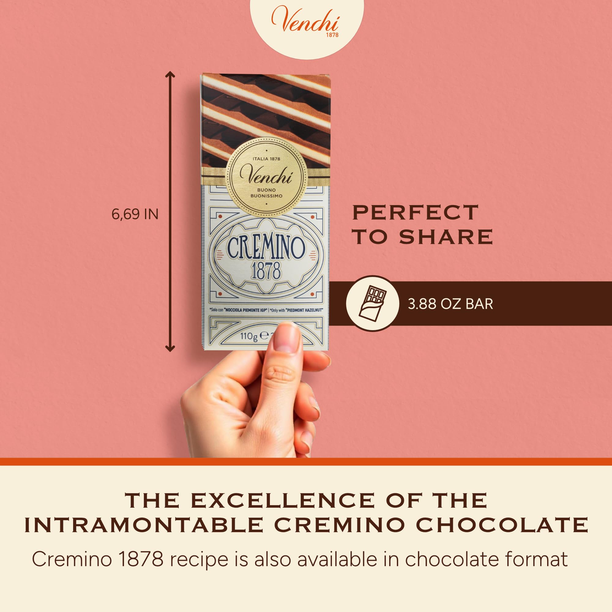 Amazon.com : Venchi - Cremino 1878 Chocolate Bar with Almond